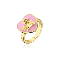 Brass Cuff Finger Ring, Heart, 18K gold plated, Adjustable & enamel, more colors for choice, 18mm, Sold By PC