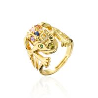 Brass Cuff Finger Ring, Frog, 18K gold plated, Adjustable & micro pave cubic zirconia, more colors for choice, 17-19mm, Sold By PC
