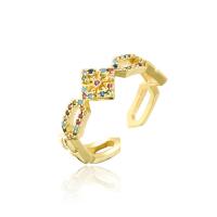 Brass Cuff Finger Ring 18K gold plated Adjustable & micro pave cubic zirconia & hollow 18mm Sold By PC