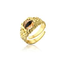 Cubic Zircon Brass Finger Ring with Cubic Zirconia Eye 18K gold plated Adjustable 18mm Sold By PC