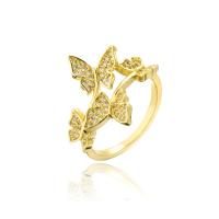 Brass Cuff Finger Ring Butterfly 18K gold plated Adjustable & micro pave cubic zirconia 18mm Sold By PC
