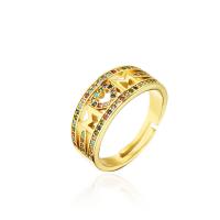 Brass Open Finger Ring 18K gold plated Adjustable & Mother Day Jewelry & micro pave cubic zirconia & hollow 18mm Sold By PC