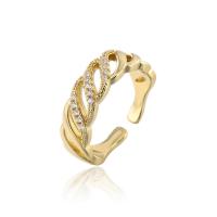Mässing Cuff finger ring, 18K guldpläterad, Justerbar & micro bana cubic zirconia & ihålig, Säljs av PC