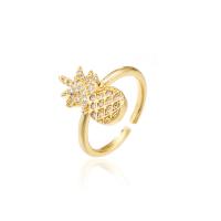 Cubic Zirconia Micro Pave Brass Ring Pineapple 18K gold plated Adjustable & micro pave cubic zirconia Sold By PC