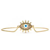Bracelet Evil Eye bijoux, laiton, Mauvais œil, Plaqué or 18K, pavé de micro zircon & émail, 22x18mm, Longueur:Environ 7 pouce, Vendu par PC