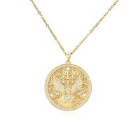 Cubic Zircon Micro Pave Brass Necklace Flat Round 18K gold plated micro pave cubic zirconia & for woman & hollow Length Approx 17.72 Inch Sold By PC