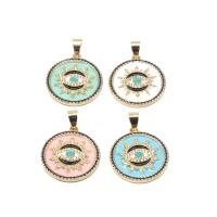 Cubic Zirconia Micro Pave Brass Pendant, Round, micro pave cubic zirconia & enamel, more colors for choice, 25x22x2mm, Sold By PC