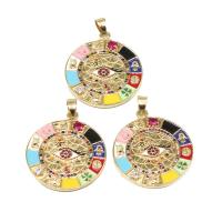 Cubic Zirconia Micro Pave Brass Pendant Round with eye pattern & micro pave cubic zirconia & enamel multi-colored Sold By PC