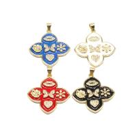 Cubic Zirconia Micro Pave Brass Pendant, Four Leaf Clover, micro pave cubic zirconia & enamel, more colors for choice, 31x28x3mm, Sold By PC