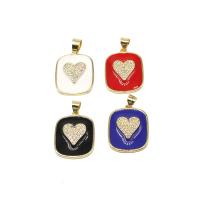 Cubic Zirconia Micro Pave Brass Pendant Square with heart pattern & micro pave cubic zirconia & enamel Sold By PC