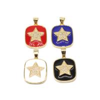 Cubic Zirconia Micro Pave Brass Pendant Square with star pattern & micro pave cubic zirconia & enamel Sold By PC