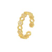 Brass Cuff Finger Ring Hexagon plated Adjustable & micro pave cubic zirconia & for woman golden Sold By PC
