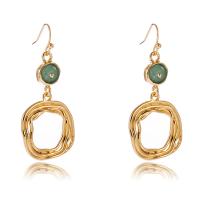 Zinc Alloy Drop Earrings with Green Agate plated for woman golden Sold By Pair