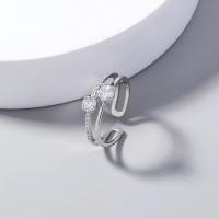 Messing Manchet Finger Ring, Verstelbare & micro pave zirconia & voor vrouw, zilver, 17mm, Verkocht door PC