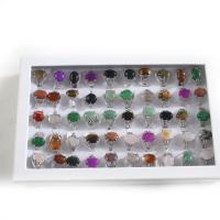 Natural Gemstone Finger Ring, Tibetan Style, with Natural Stone, Adjustable & Unisex, more colors for choice, 4x18mm-11x24mm, US Ring Size:5.5, 50PCs/Box, Sold By Box