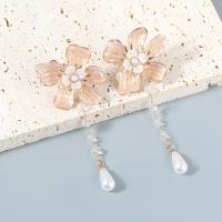 Zinek Náušnicová bunda, s ABS plast pearl & Pryskyřice, Květina, módní šperky & pro ženy, Prodáno By Pair