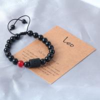 Black Agate Bracelets with Wax Cord 12 Signs of the Zodiac plated Adjustable & for man 8mm Sold By PC
