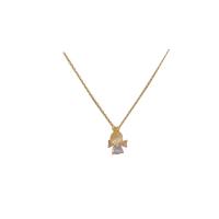 Cubic Zircon Micro Pave Brass Necklace with Moonstone & Cubic Zirconia with 5cm extender chain Angel gold color plated round link chain & for woman golden nickel lead & cadmium free Length Approx 17 Inch Sold By PC