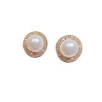 Zinc Alloy Stud Earring with Rhinestone & Plastic Pearl 925 thailand sterling silver post pin Round plated for woman Sold By Pair