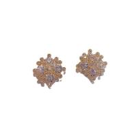 Zinc Alloy Stud Earring with Cubic Zirconia & Plastic 925 thailand sterling silver post pin Snowflake gold color plated for woman Sold By Pair