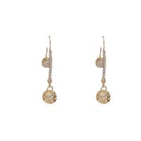 Zinc Alloy Drop Earrings with Rhinestone & Plastic Pearl brass post pin gold color plated for woman & hollow golden Sold By Pair