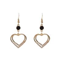 Zinc Alloy Drop Earrings with Rhinestone & enamel brass earring hook Heart gold color plated for woman golden Sold By Pair