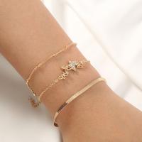 Zinc Alloy Bracelet plated multilayer & butterfly design & micro pave cubic zirconia & for woman golden Length 22 cm Sold By Set