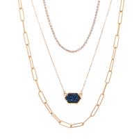 Multi Layer Necklace Zinc Alloy with Resin plated multilayer & druzy style & micro pave cubic zirconia & for woman mixed colors Length 55 cm Sold By PC