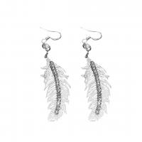 Zinc Alloy Drop Earrings Feather plated for woman & with rhinestone & hollow nickel lead & cadmium free Sold By Pair