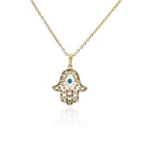 Cubic Zircon Micro Pave Brass Necklace Hamsa 18K gold plated & micro pave cubic zirconia & enamel Length Approx 17.72 Inch Sold By PC