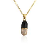 Cubic Zircon Micro Pave Brass Necklace, Capsule, 18K gold plated, micro pave cubic zirconia & for woman & enamel, more colors for choice, 6x24mm, Length:Approx 17.72 Inch, Sold By PC