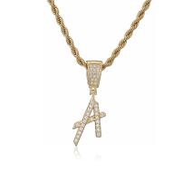 Cubic Zircon Micro Pave Brass Necklace Alphabet Letter 18K gold plated French Rope Chain & micro pave cubic zirconia & for woman Length Approx 19.72 Inch Sold By PC