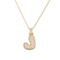 Cubic Zircon Micro Pave Brass Necklace, Alphabet Letter, 18K gold plated, different styles for choice & micro pave cubic zirconia & for woman, Length:Approx 17.72 Inch, Sold By PC