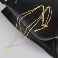 Titanium Steel Necklace, Cross, 18K gold plated, Double Layer & for woman, 36cm,45cm, Sold By PC