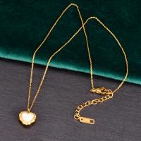 Titanstahl Halskette, mit Muschel, mit Verlängerungskettchen von 1.96 inch, Herz, 18K vergoldet, für Frau & Epoxy Aufkleber, 11x11mm, Länge ca. 17 ZollInch, verkauft von PC