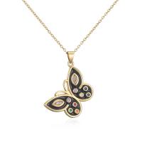 Cubic Zircon Micro Pave Brass Necklace, Butterfly, 18K gold plated, micro pave cubic zirconia & for woman & enamel, more colors for choice, 28x48mm, Length:Approx 17.72 Inch, Sold By PC
