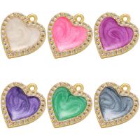 Cubic Zirconia Micro Pave Brass Pendant, Heart, gold color plated, micro pave cubic zirconia & enamel, more colors for choice, 12x14mm, Hole:Approx 1mm, 5PCs/Lot, Sold By Lot