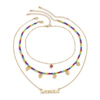 Mode-Multi-Layer-Halskette, Messing, mit Seedbead, goldfarben plattiert, drei Stücke & für Frau, frei von Nickel, Blei & Kadmium, verkauft von setzen