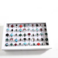 Zinklegierung Fingerring , mit Naturstein, Einstellbar & unisex, gemischte Farben, 4x18mm-11x24mm, Größe:5.5, 50PCs/Box, verkauft von Box