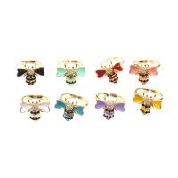 Brass Cuff Finger Ring Bee Adjustable & micro pave cubic zirconia & for woman & enamel Sold By PC