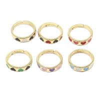 Brass Finger Ring, Adjustable & with heart pattern & for woman & enamel, more colors for choice, 18x18x6mm, Sold By PC