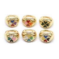 Brass Finger Ring, Adjustable & four leaf clover design & for woman & enamel, more colors for choice, 18x18x16mm, Sold By PC