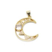 Cubic Zirconia Micro Pave Brass Pendant, Moon, micro pave cubic zirconia, golden, 26x24x4mm, Sold By PC