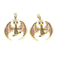 Cubic Zirconia Micro Pave Brass Pendant, Dragon, micro pave cubic zirconia, multi-colored, 30x29x3mm, Sold By PC