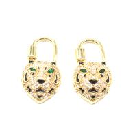 Brass Screw Carabiner Lock Charms Tiger micro pave cubic zirconia & enamel golden Sold By PC