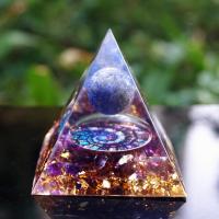Resin Pyramid Decoration, with Lapis Lazuli & Gold Foil & Amethyst, epoxy gel, 60mm, Sold By PC