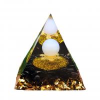 канифоль Пирамида украшения, с Обсидиан & Белый агат & Латунь, Эпоксидная стикер, 60mm, продается PC