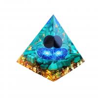 канифоль Пирамида украшения, с Обсидиан & Природный гравий & Золотая фольга, Эпоксидная стикер, 60mm, продается PC