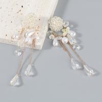 Mode-Fringe-Ohrringe, Zinklegierung, mit ABS-Kunststoff-Perlen & Harz, plattiert, Modeschmuck & für Frau, weiß, verkauft von Paar