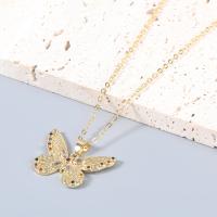 Brass Necklace with 1.73 extender chain Butterfly fashion jewelry & for woman & with rhinestone golden Length 16.81 Inch Sold By PC